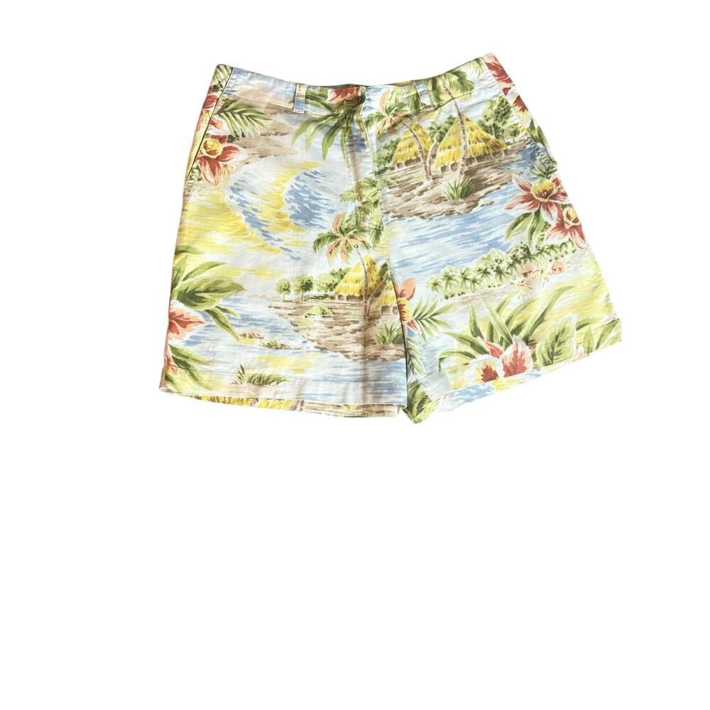 Jones New York Hawaiian Linen Blend High Waist Shorts  6
